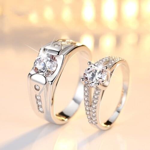 Valentines Day 925 Sterling Silver Couple Ring Sets for Men and Women Luxury 1 Pair Sets Wedding Jewelry Valentines Day R208