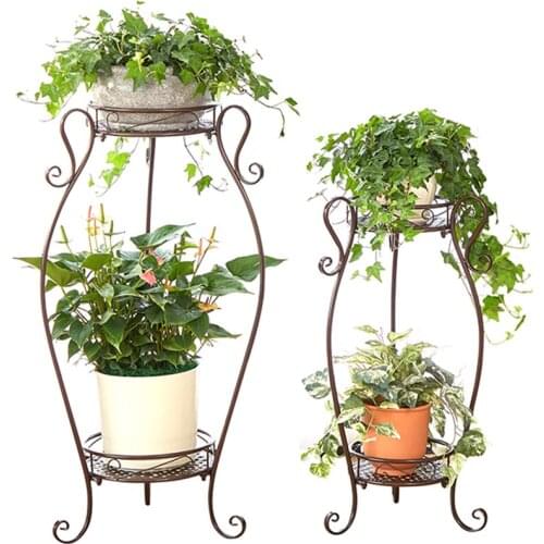 Wrought Iron Balcony Flower Stand Home Living Room Floor-standing Flower Pot Rack Green Flower Shelf Multi-layer Indoor Special
