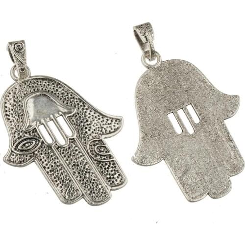 Male pendants charms woman men metal jewelry diy necklaces rope large hand evil eye ethnic silver retro style 83mm supplier 2pcs