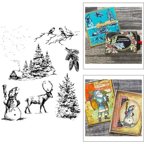 2021 New Christmas Tree Winter Snowman Clear Stamps Animal Bird and Elk Scrapbooking For Craft Card Making no Metal Cutting Dies