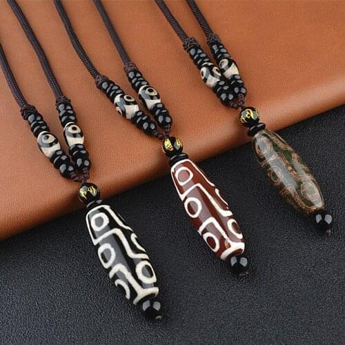 Natural Agate Tibetan Pendant Necklaces 9 Eyes Beads National Style Agate Beads Sweater Chain Necklace 8 Colors for Choice
