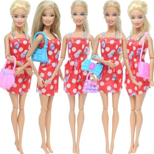 Random 5 PCS Mix Style Plastic Doll Shoulder Bag Cute Handbag Dress Up Clothes Accessories for Barbie Doll DIY Play House Toy