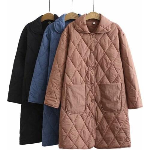 Casual Loose Outerwear Autumn Winter Women Jacket Korean 2020 Plus Size Mid-long Cotton Padded Coat Fat Woman100kg Can Wear SL53