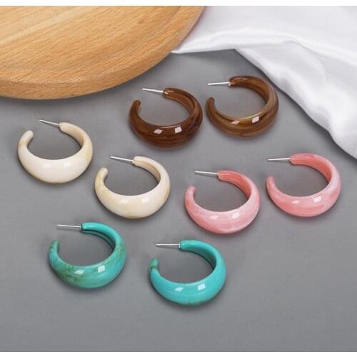 Simple Hoop Earrings For Women Vintange Geometric Arylic Round Hoops Earring Trendy Small Circle Hoops Korean Accessories 2021