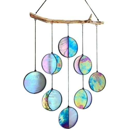 Clear Rainbow Iridized Moon Phase Wall Hanging Stained Glass Moon Phase Wall Decor Home Decoration Celestial Room Decor
