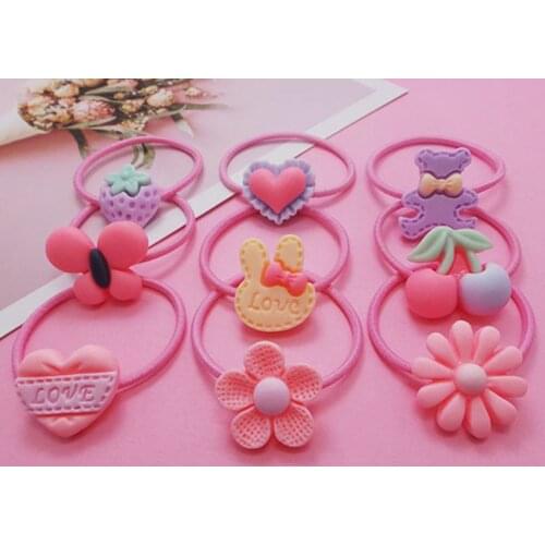12 Pcs Girls Head Rope Rubber Ring Hair Ring Cute Tie Hair Rope Cartoon Animal Fruit Fashion Kids Baby Lovely Elastic Hair Bands
