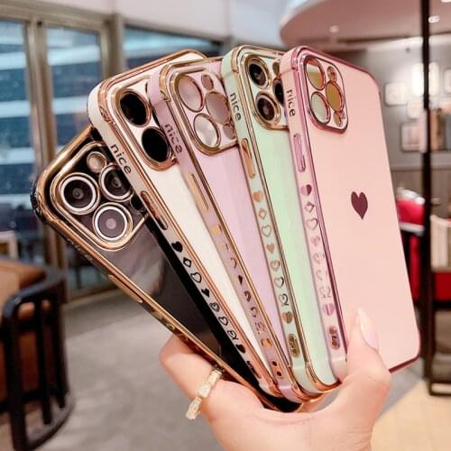 Luxury Plating Soft Case For coque iPhone 11 12 Pro Max XS XR X 7 8 Plus 8Plus iPhone11 iPhone8 Phone Lens Protection Cute Cover