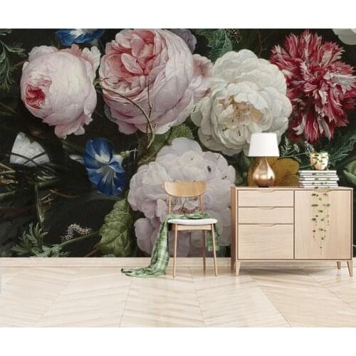 Hand Painted Rose Wallpaper Wall Mural Printed Photo Wall Paper Home Improvement Pink Floral Wall Mural Canvas Papel De Parede