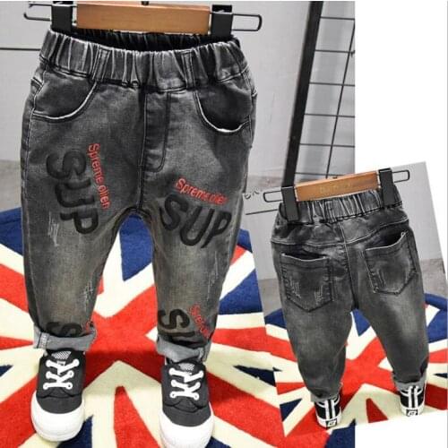 Childrens pants kids jeans black alphabet trousers childrens jeans retro boys jeans suitable for 2-7 years old