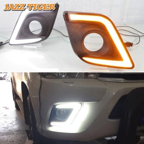 12V LED Daytime running lights For Toyota Hilux Revo Vigo 2015 2016 Drl with turn signals for cars auto fog lights headlights