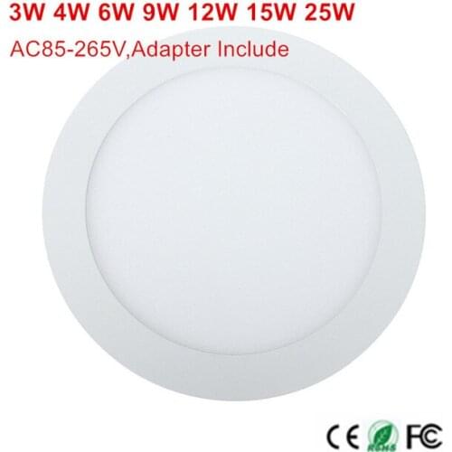 Ultra Thin Dimmable Led Panel Downlight 3w 4w 6w 9w 12w 15w 25w Round LED Ceiling Recessed Light AC110-220V LED Panel Light