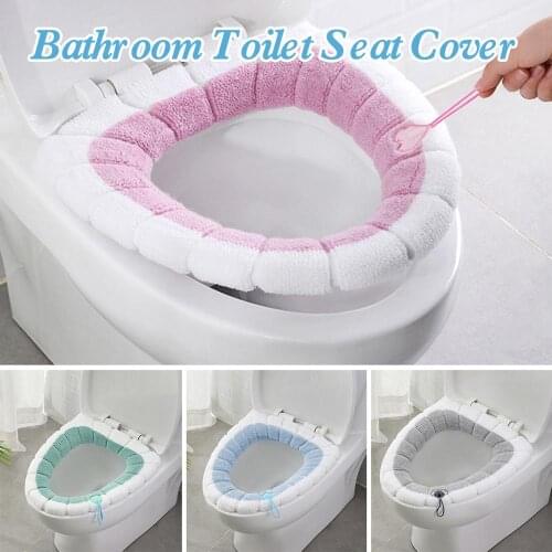 Universal Winter Warm Toilet Seat Cover Bathroom Toilet Plush Seat Cover Soft Pad Washable with Handle 11.8" Diameter
