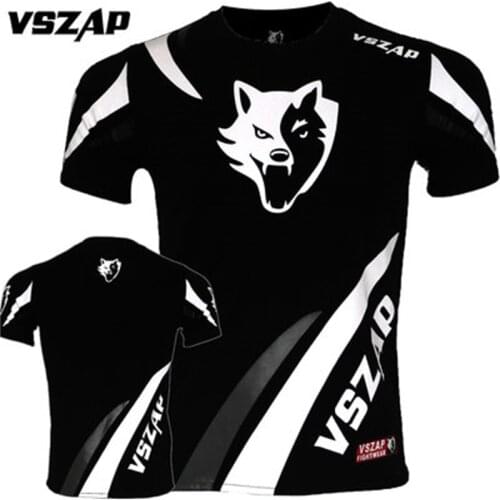 VSZAP Man Kick Boxing T-shirt Fighting Workout Clothes Muay Thai Training Quick Dry MMA Fighting Sports Running