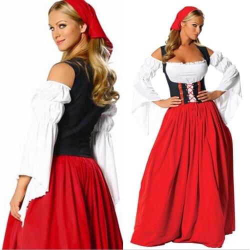 Womens German Oktoberfest Costume Traditional Bavarian Beer Festival Beer Maid Fancy Dress M-XL