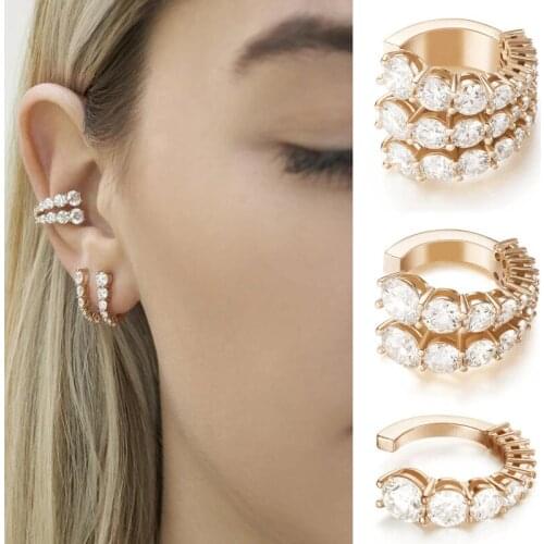 Zircon rhinestone ear cuff earrings gold without piercing no hole for women multilayer ear cuff fahsion ins 2020