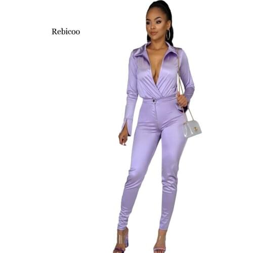 Elegant Women Two Piece Set Business Suit Office Work Wear Sexy V Neck Long Sleeve Shirt Top Pencil Pants Casual Outfits