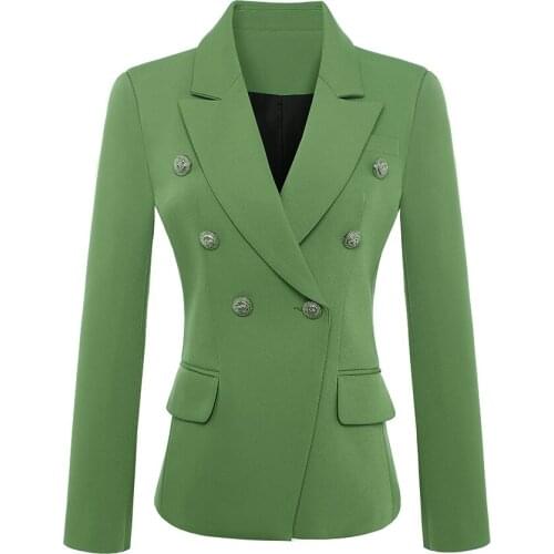 QUALITY New HIGH Fashion 2021 Baroque Designer Blazer Jacket Womens Metal Lion Buttons Double Breasted Blazer Green size S-XXXL