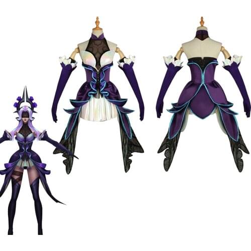 LoL The Dark Sovereign Syndra Withered Rose Cosplay Costume Female Dress Gloves Socking Halloween Carnival Suit