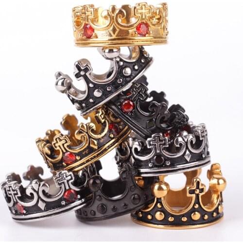 Gold Silver-colorKnight Templar Crown Titanium Steel Men Signet Ring Vintage Jewelry Punk Rock Male Biker Band Hip Hop Jewelry