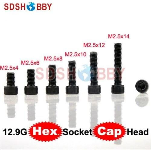 100pcs* 12.9 Grade Carbon Steel Hexagon Socket Head Cap Screws M2.5x4/6/8/10/12/14mm for RC Model Airplane