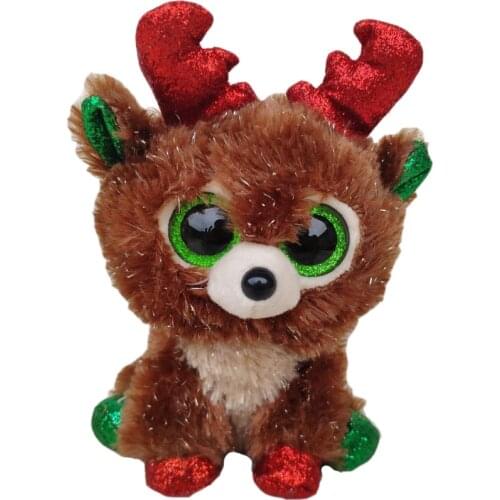 15CM Ty Big Eyes Beanie Soft Brown Christmas Series Elk Animal Cute Deer Decor Collection Toys Doll Boys Girls Birthday Gifts