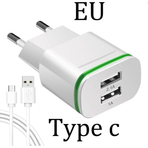 1A 2.1A EU 2 Plug Dual Charger Ports For Sony Xperia XZ XZ1 XA1 Plus XZ2 Case Charger Phone Type C Cable Power Charging Cargador