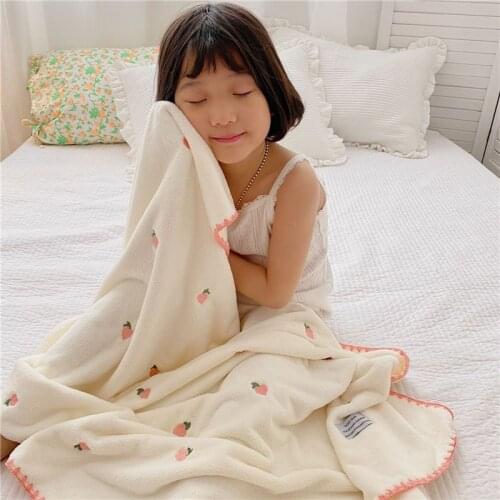 2pcs/set Coral Fleece Banded Embroidered Cherry Bear Kids Blanket Baby Washcloth Absorbent Bath Towel Baby Receiving Blanket