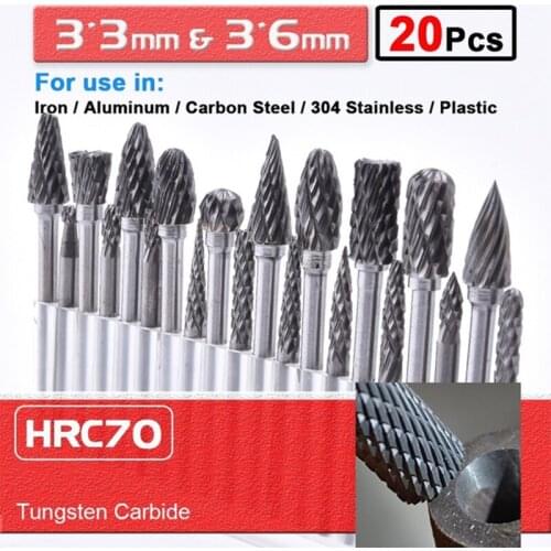 20pcs Tungsten Carbide Rotary Point Burr Die Grinder Shank Set 3*3mm & 3*6mm
