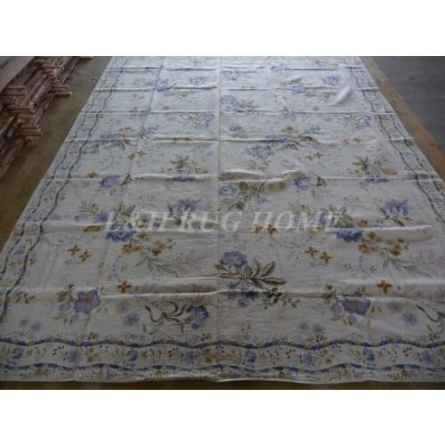 Free shipping 9'x12' handmade woolen rug, needlepoint carpet, 100% New Zealand Wool blue floralshigh quality