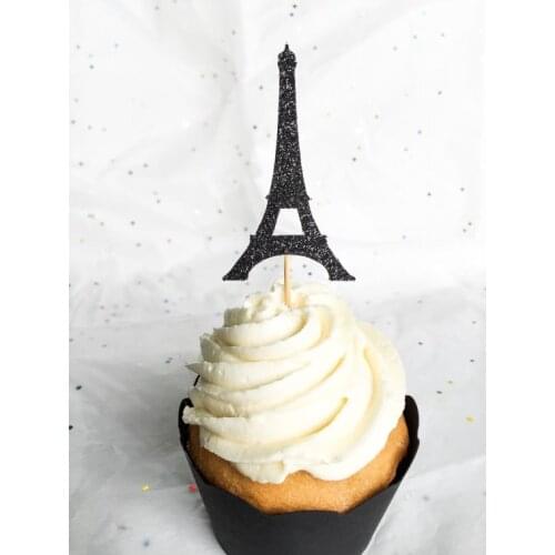 Glitter Eiffel Tower wedding birthday cupcake toppers Paris Bachelorette hen party cake decoration doughnut food picks