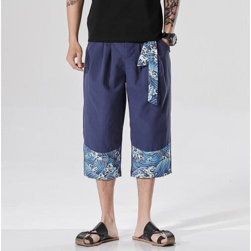 Men Casual Chinese Style Pants Loose Linen Japanese Trousers New Summer Japanese Elastic Waist Harem Pants Streetwear 10970