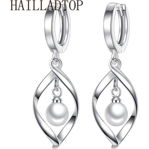 HAILLADTOP ABS Pearl Women Rotating Love Earrings Fashion Jewelry Long Dangle Earrings Silver Jewelry For Women Girl Gift Bijoux