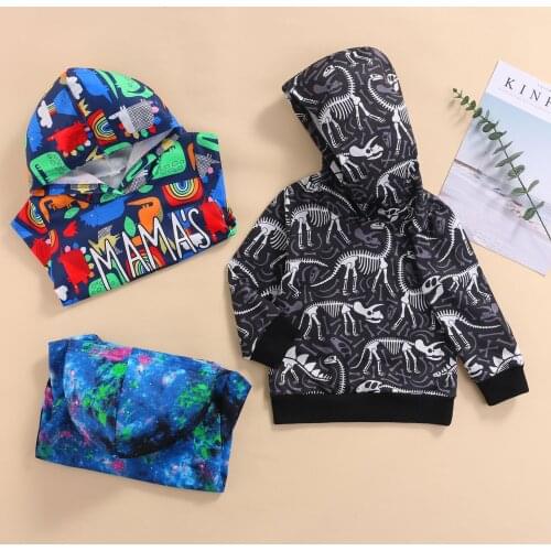 FOCUSNORM 0-24M Autumn Infant Baby Boys Causal Hoodies Outwear 3 Colors Cartoon Pattern Printed Long Sleeve Pullover Pocket Tops