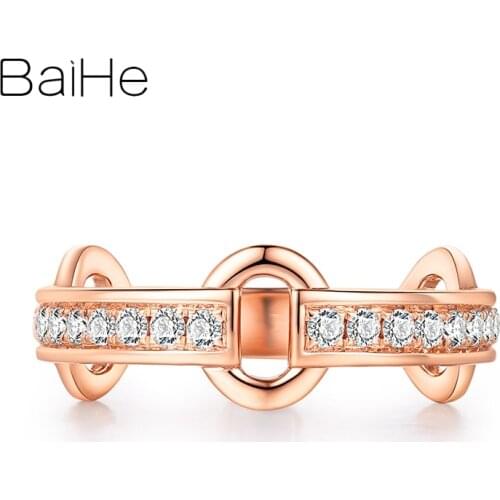 BAIHE Solid 18K Rose Gold 0.30ct H/SI Round Natural Diamonds Wedding Gift Trendy Fine Jewelry Beautiful Vintage diamond ring