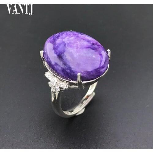 Natural Charoite 925 silver rings for women gemstone man big rings fine jewelry Opening ring design gem oval 15*20mm