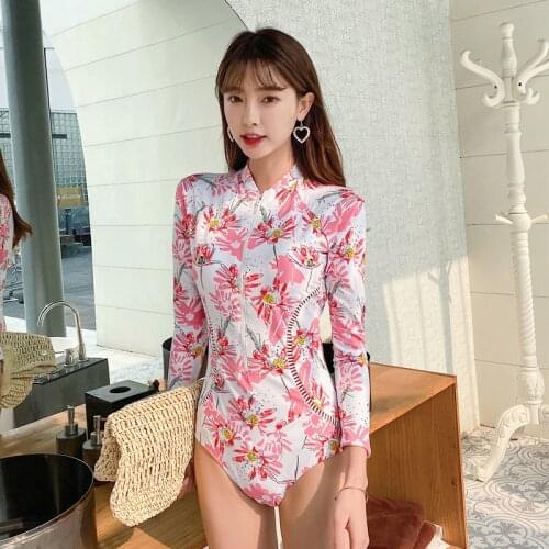 Surf Suit Rashguards Swimming Swimsuit Woman Surfing Suit Women Long Sleeves New Covering Sleeve Sexy Floral Swimwear Women
