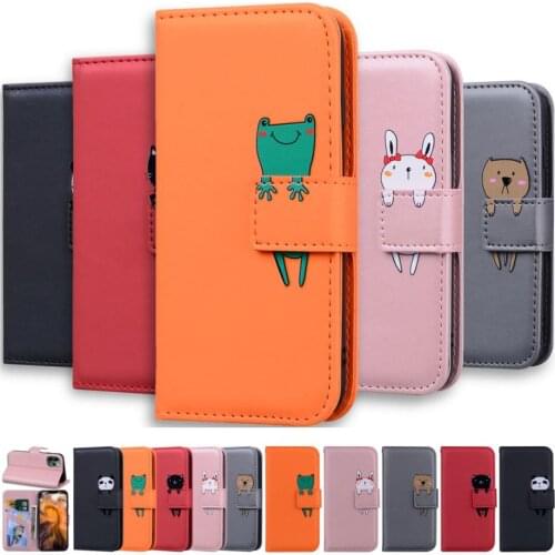 Flip Leather Phone Case For iPhone 12 11 Pro XR XS Max 5 6S 7 8 Plus Cute Pet Funny Frog Cat Rabbit Dog wallet stand Cover Coque