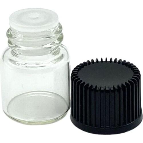 Fast Shipping 20pcs/lot 1ml Small Clear Glass Liquid Vials with Orifice Reducer and Cap 1/4 Dram Mini Essential Oil Bottle