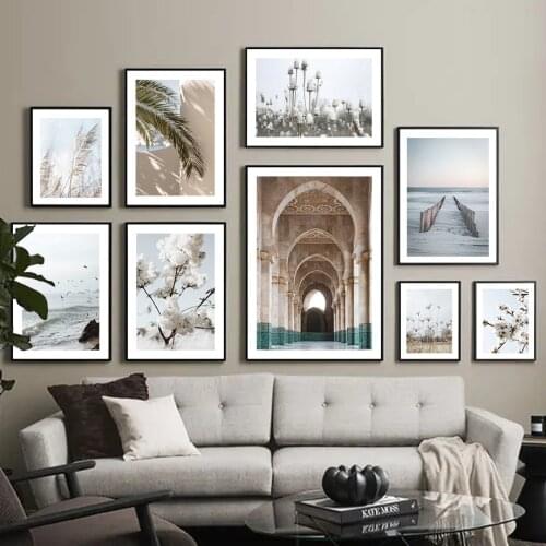 Morocco Sea Beach Cherry Reed Palm Grass Wall Art Canvas Painting Nordic Posters And Prints Wall Pictures For Living Room Decor