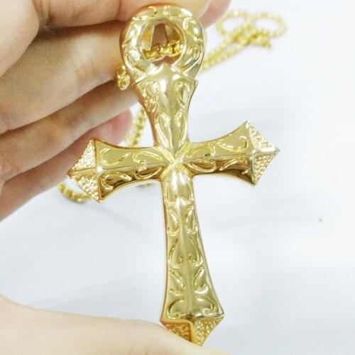 Men Chain Christian Jewelry Gifts Vintage Cross Crucifix Jesus Piece Pendant & Necklace Gold Color Stainless Steel