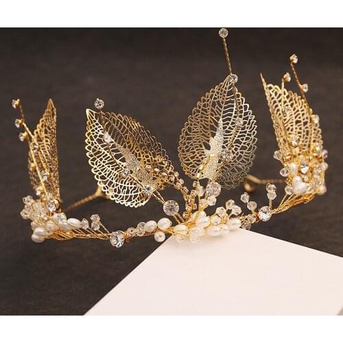 Bride Leaves Crown Handmade Princess Style Hollow Out Beads Decorative Luxuriant Flower Wedding Banquet Jewelry Hair Accessories
