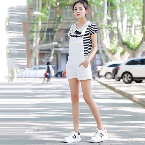 2019 New Modis Denim Sling Shorts Women Summer Loose Casual White Sling Jumpsuit Korean Denim shorts Size XS-XL