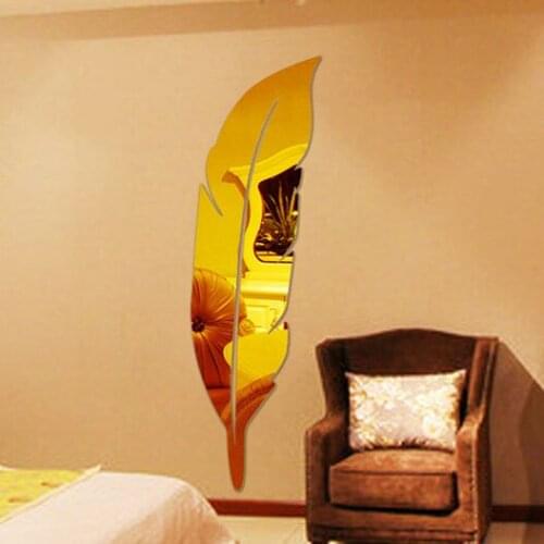 New arrival Feather dressing Mirror wall stickers Living room Bedroom Acrylic DIY art wall decoration Console mirror
