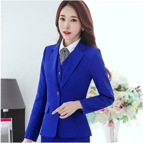 IZICFLY New Elegant Blue Office Uniform Designs women set with Trouser ensemble femme 2 pieces pantalon Business pant suits