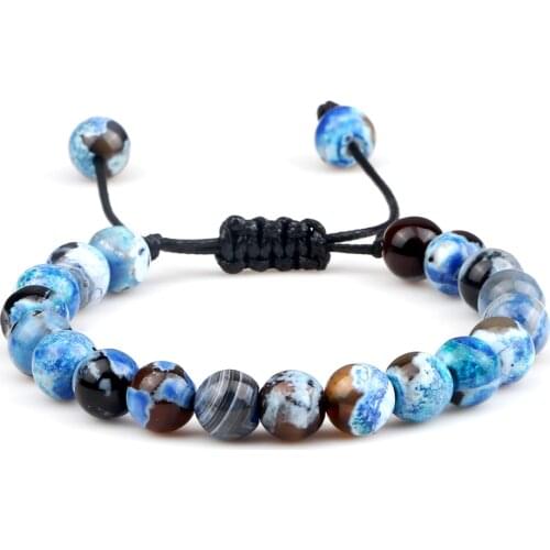 8mm Men Women Fire Agates Onyx Beads Bracelet Bangles Healing Natural Stone Chakra Prayer Charm Buddha Adjustable Jewelry Gifts