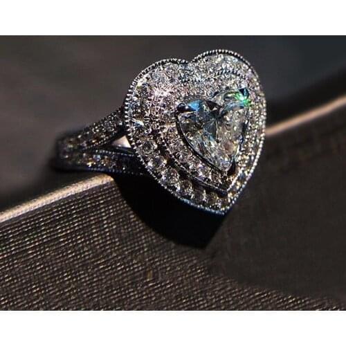 Simple Solid Copper Rings For Women Cubic Zirconia Heart Promise Engagement Ring