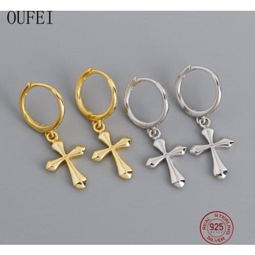 OUFEI 925 Sterling Silver Cross Earrings Simple Exquisite Drop Earrings For Women Fashion Silver Earrings Jewelry
