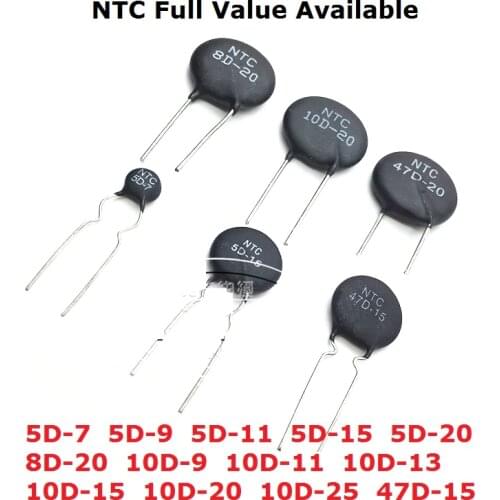10pcs NTC 2.5D 3D 10D-9 10D-11 10D-13 10D-15 10D-20 10D-25 47D-15 Thermistor 5D-7 5D-9 5D-11 5D-15 5D-20 8D-20 Thermal Resistor
