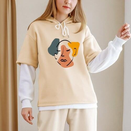 Color Block Hoodie Big and Tall Moletom Feminino Abstract Art Printing Hooded Sweatshirts Women Long Sleeve Pullover Street Wear