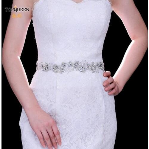 TOPQUEEN S434 Bridal Belts Wedding Dress Sash Opal Belt Organza Belt Rhinestone Belt Wedding Glitter Silver Belt Jewel Belt